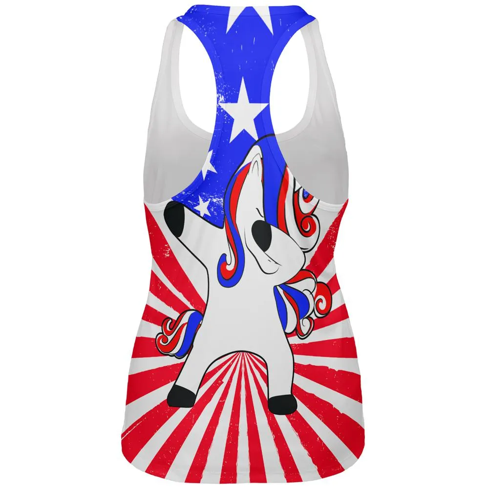 4th of July Dabbing Unicorn Americorn All Over Womens Work Out Tank Top