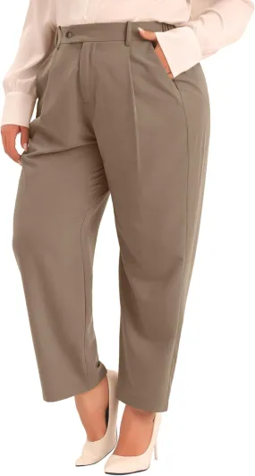 Agnes Orinda Plus Size Pants for Women Elastic High Waisted Long Straight Business Casual Work Pants Trousers with Pockets