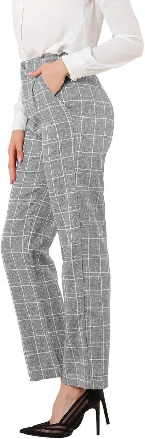 Allegra K Women's Plaid Pants Elastic Waist Casual Work Office Long Trousers