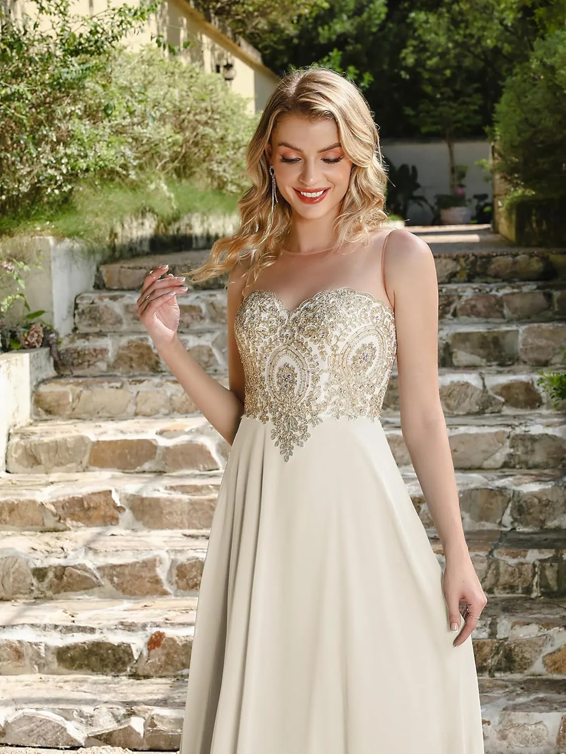 Babyonline Women's 2025 Summer Maxi Dress - Sleeveless Elegant Round Neck High Waist Flowy Wedding Guest Formal Long Dresses