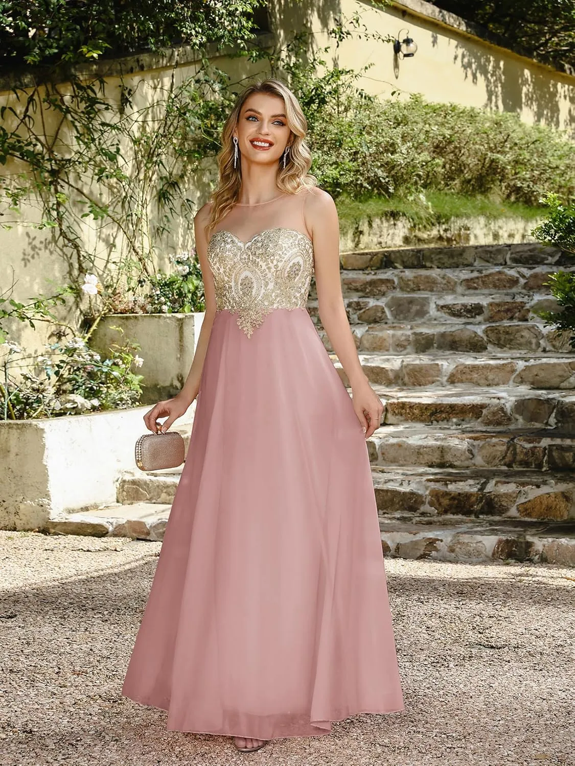 Babyonline Women's 2025 Summer Maxi Dress - Sleeveless Elegant Round Neck High Waist Flowy Wedding Guest Formal Long Dresses