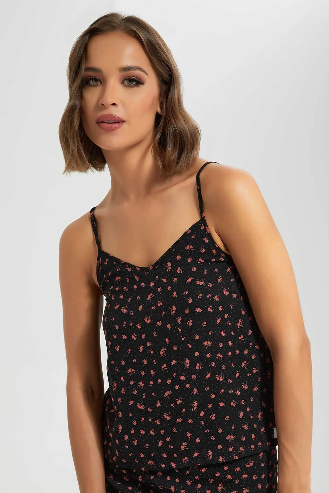 Black Floral Cami Top