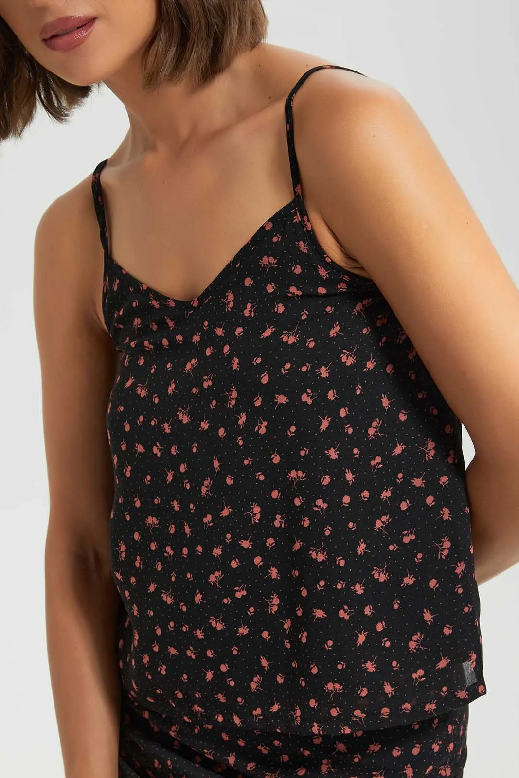 Black Floral Cami Top