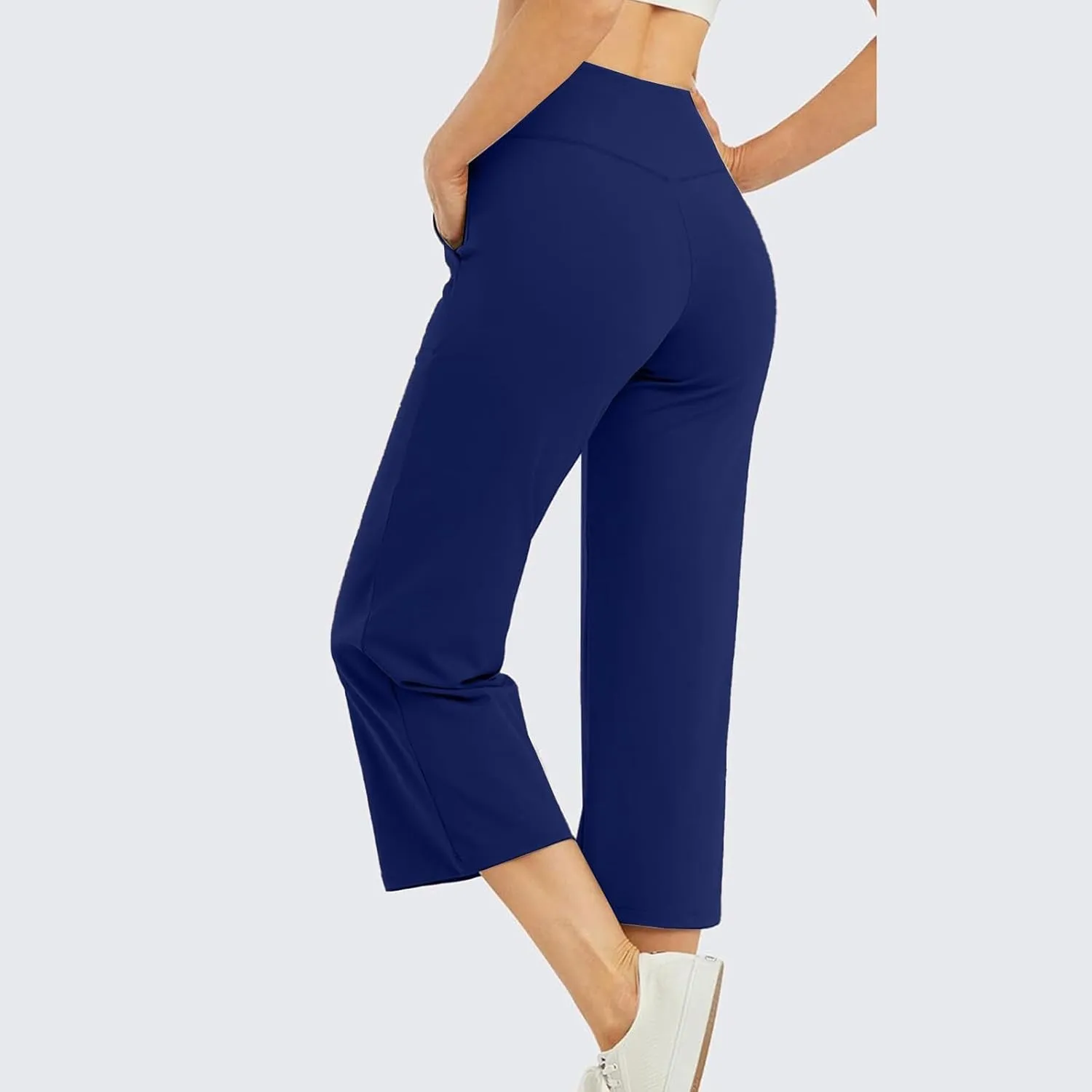 Capri Pants for Women Trendy Wide Leg Yoga Dress Capris with Pockets Cross Loose Casual Work Crop Pants