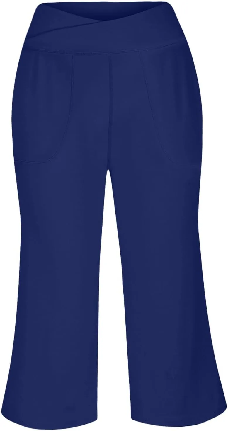 Capri Pants for Women Trendy Wide Leg Yoga Dress Capris with Pockets Cross Loose Casual Work Crop Pants
