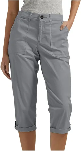 Cargo Capri Pants for Women Dressy Casual High Waisted Capris Summer Loose Elastic Waist Cropped Trouser with Pockets