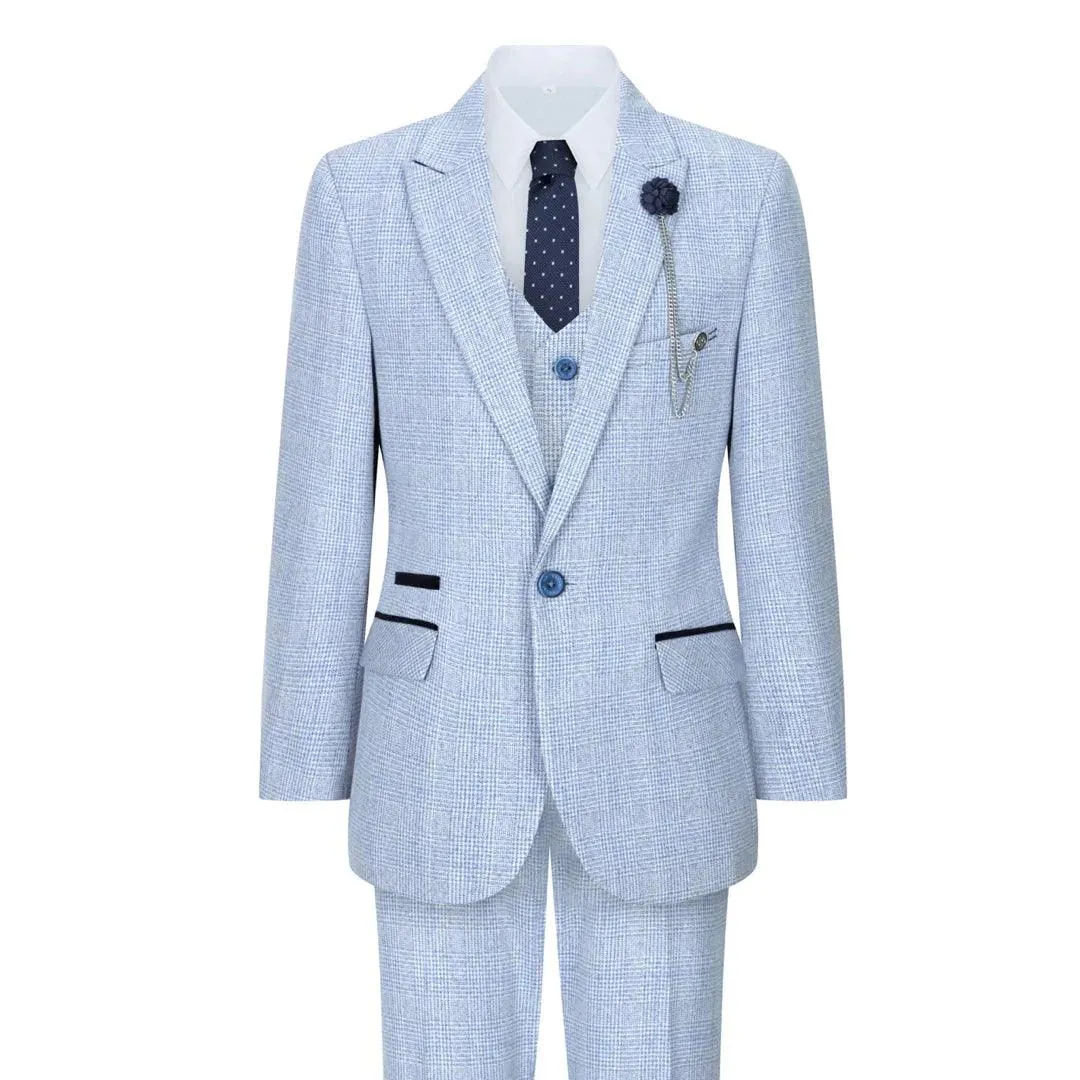 Caridi - Men's Boys 3 Piece Check Suit Tweed Black Brown Wedding Peaky Classic