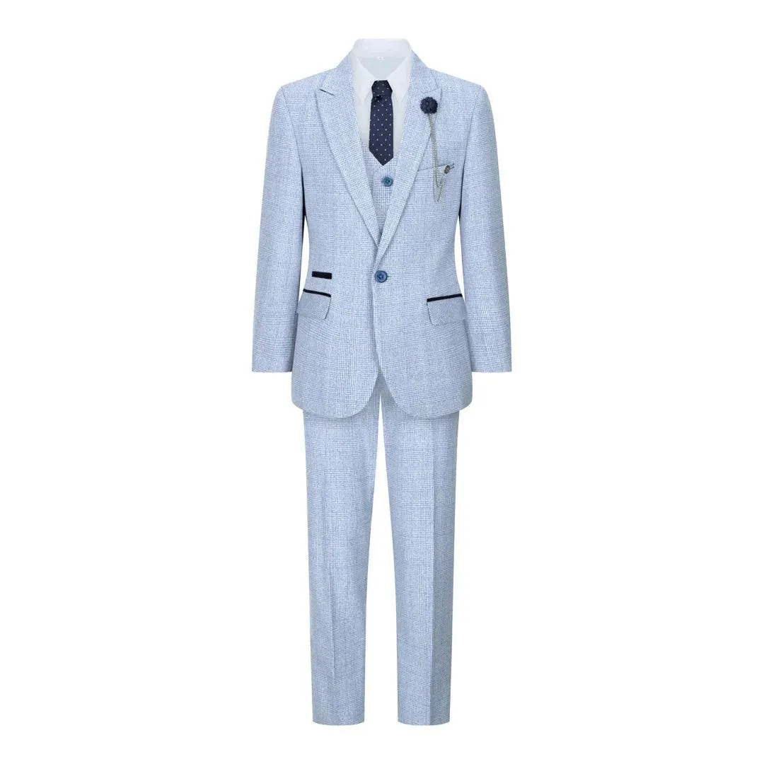 Caridi - Men's Boys 3 Piece Check Suit Tweed Black Brown Wedding Peaky Classic