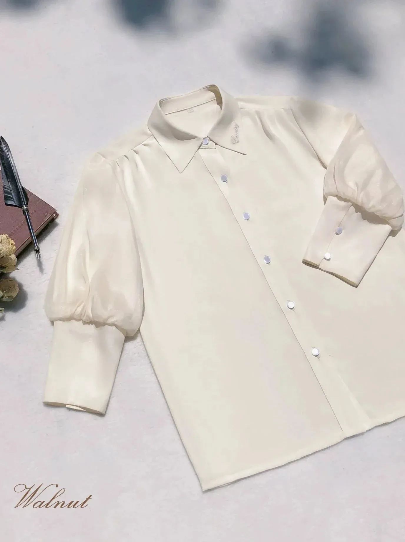 College Vest Skirt Chiffon   Shirt Style Cream Accessories Inner Ribbon V-Neck