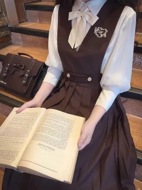 College Vest Skirt Chiffon   Shirt Style Cream Accessories Inner Ribbon V-Neck