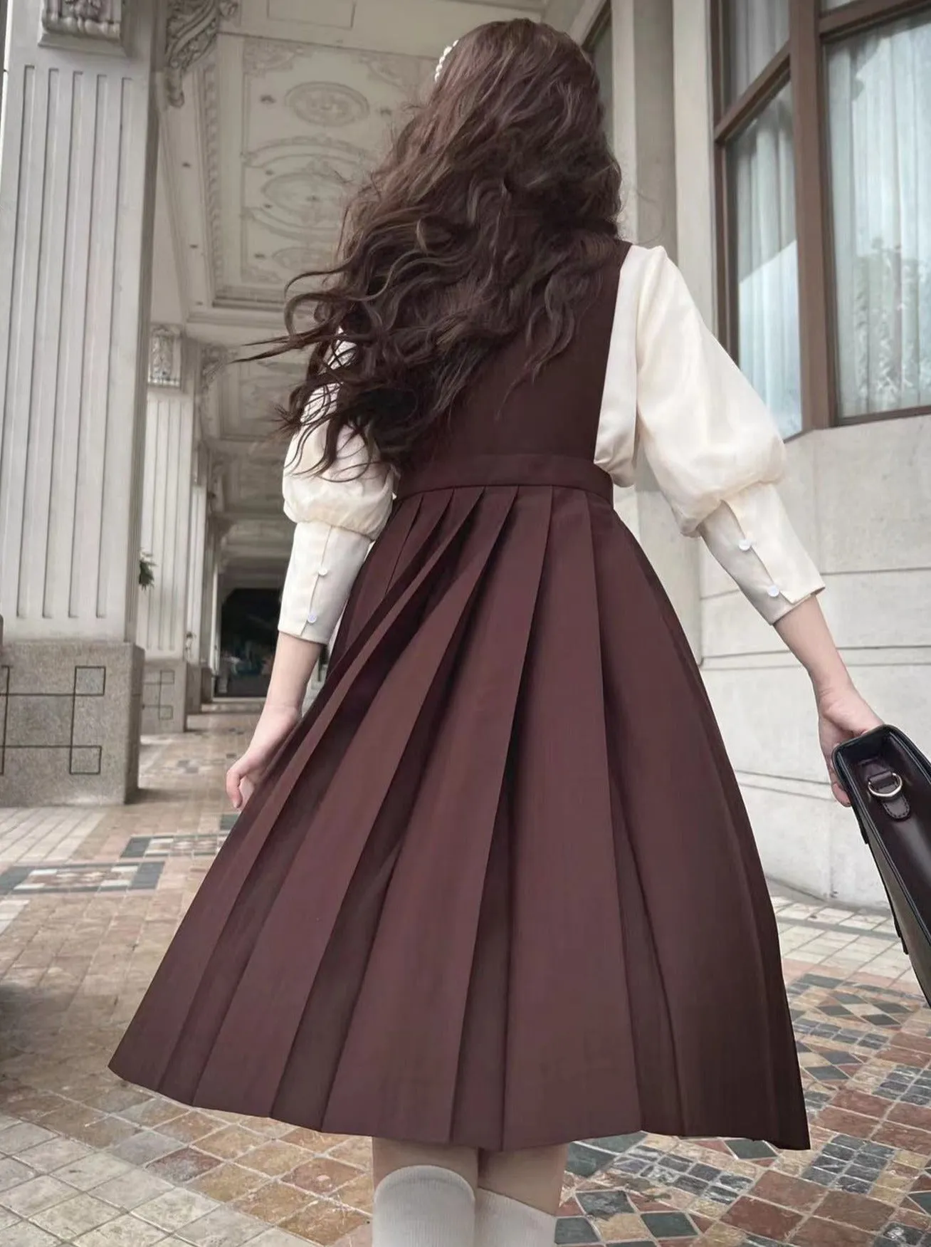 College Vest Skirt Chiffon   Shirt Style Cream Accessories Inner Ribbon V-Neck