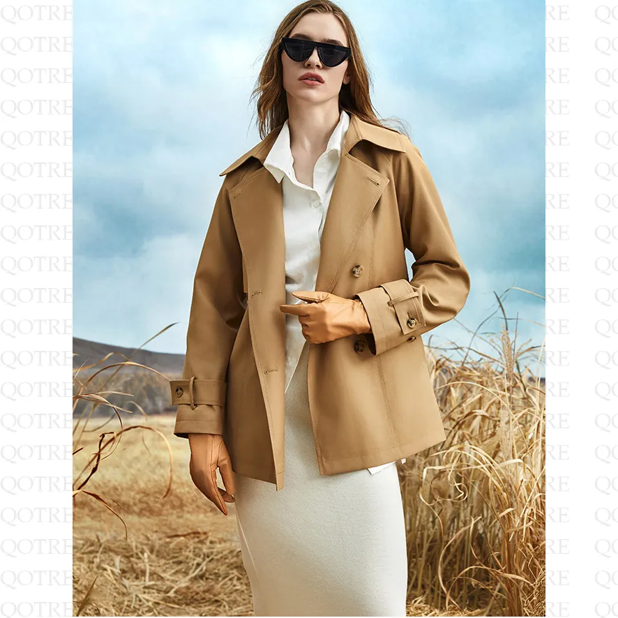Cropped Belted Plain Trench Coat