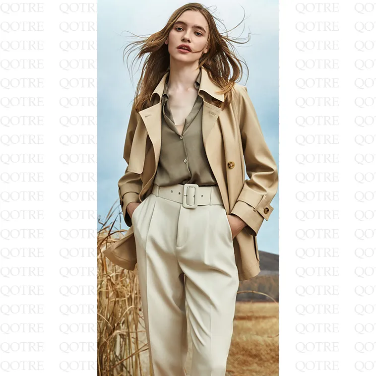 Cropped Belted Plain Trench Coat
