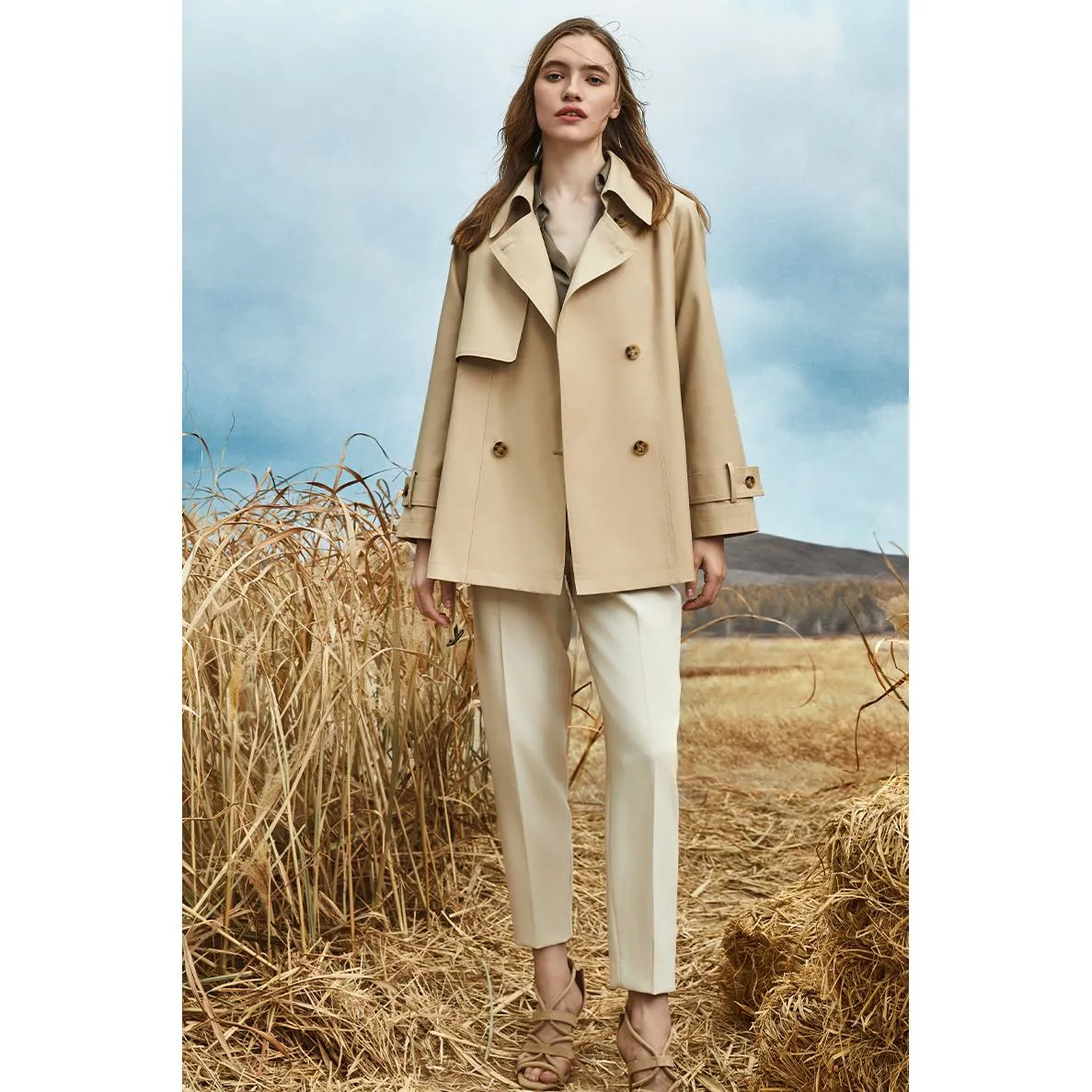Cropped Belted Plain Trench Coat