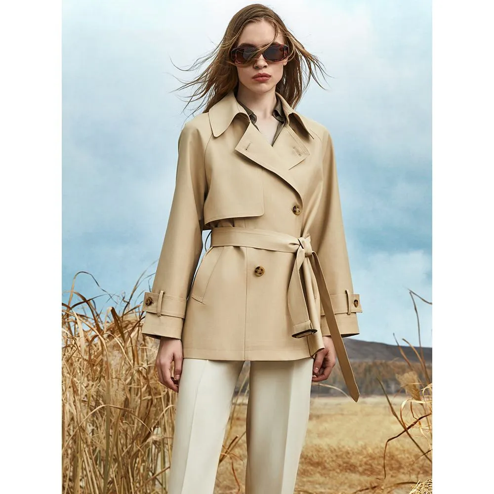 Cropped Belted Plain Trench Coat