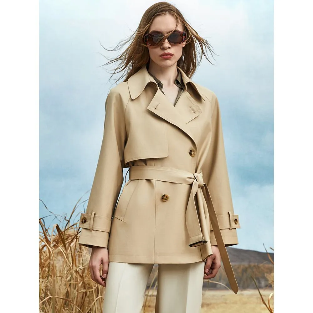 Cropped Belted Plain Trench Coat