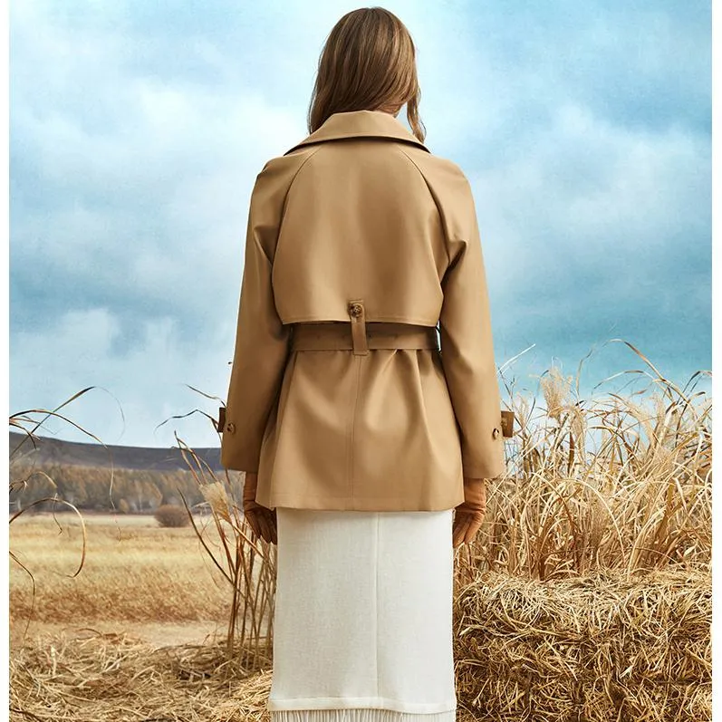 Cropped Belted Plain Trench Coat