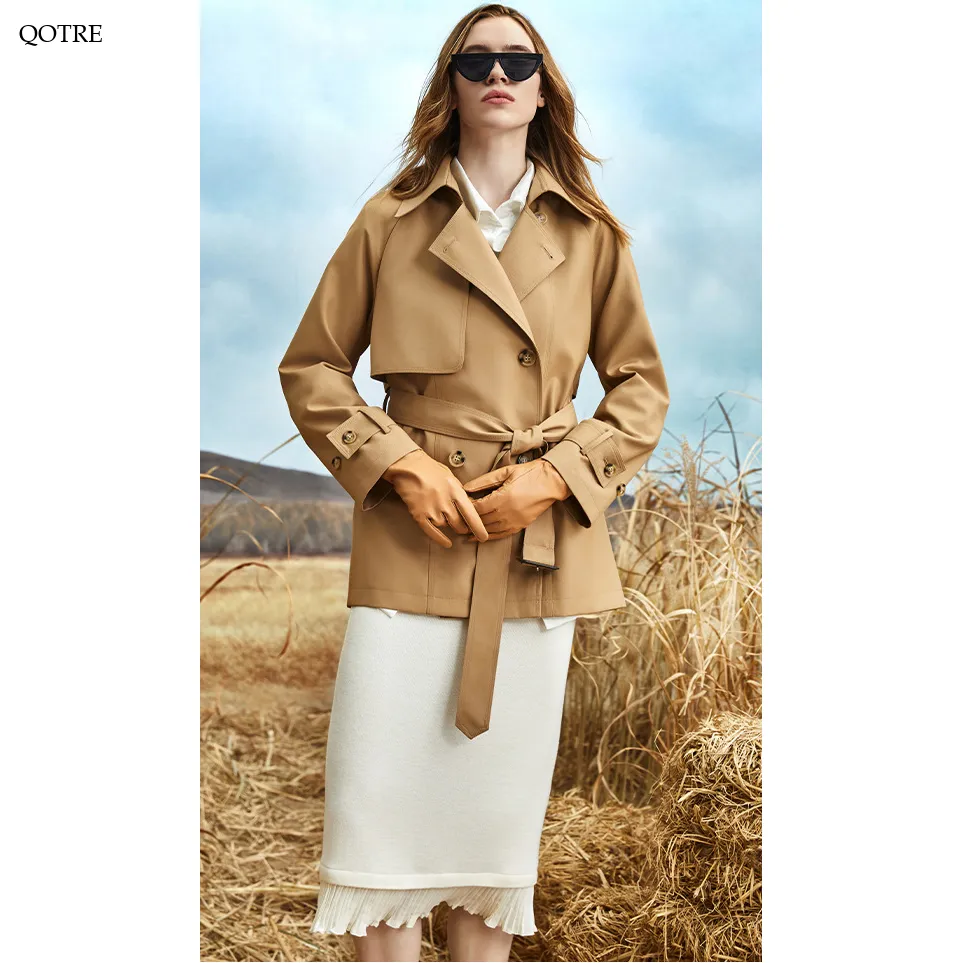 Cropped Belted Plain Trench Coat