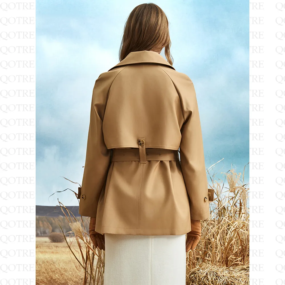 Cropped Belted Plain Trench Coat