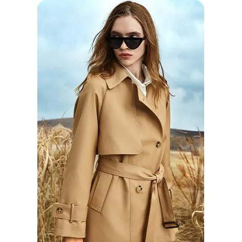 Cropped Belted Plain Trench Coat