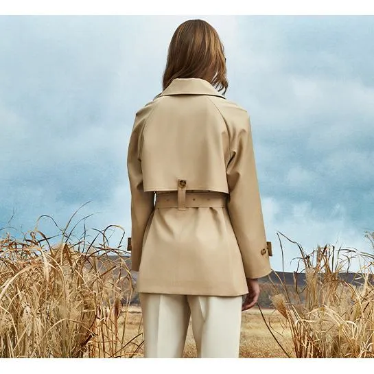 Cropped Belted Plain Trench Coat