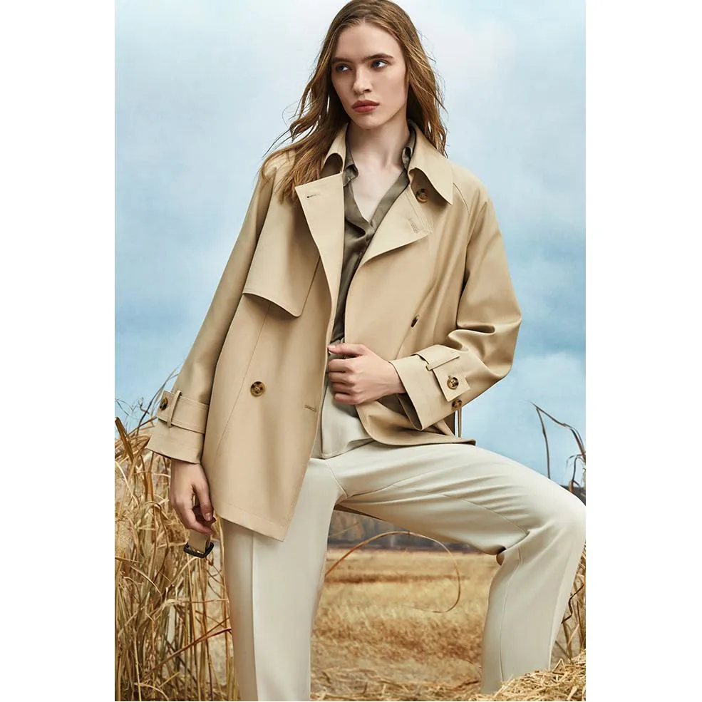 Cropped Belted Plain Trench Coat