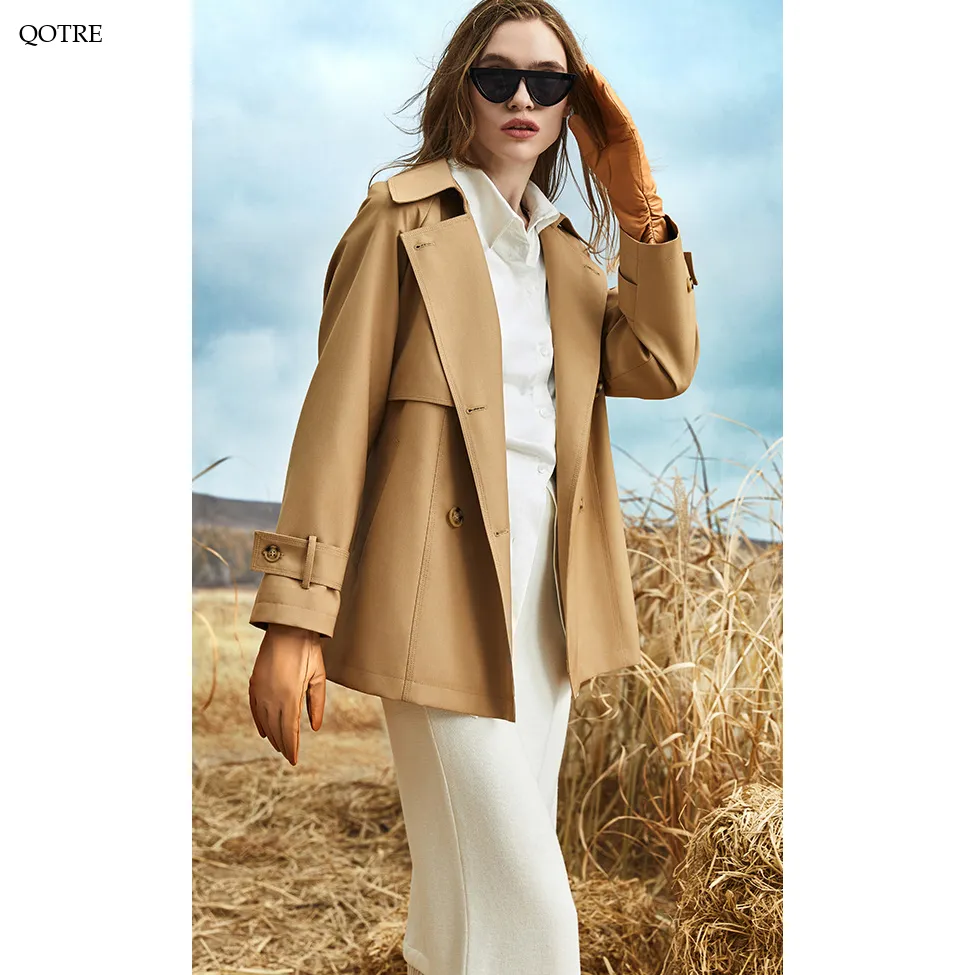 Cropped Belted Plain Trench Coat
