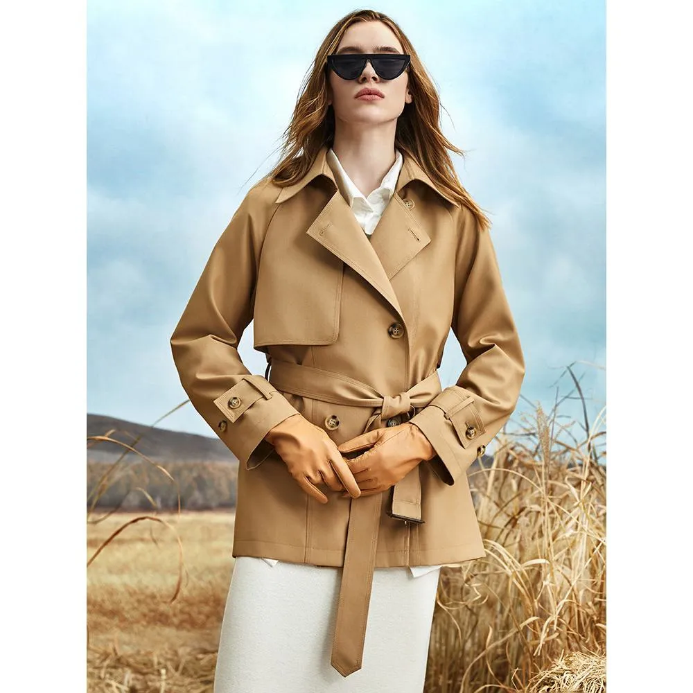 Cropped Belted Plain Trench Coat