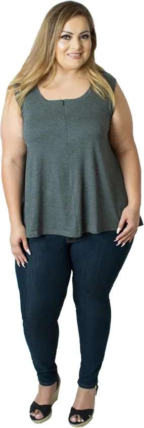 Curvy Plus Size 'Camille' Front Zip Nursing and Pumping Tank - Stylish, Simple and Discreet