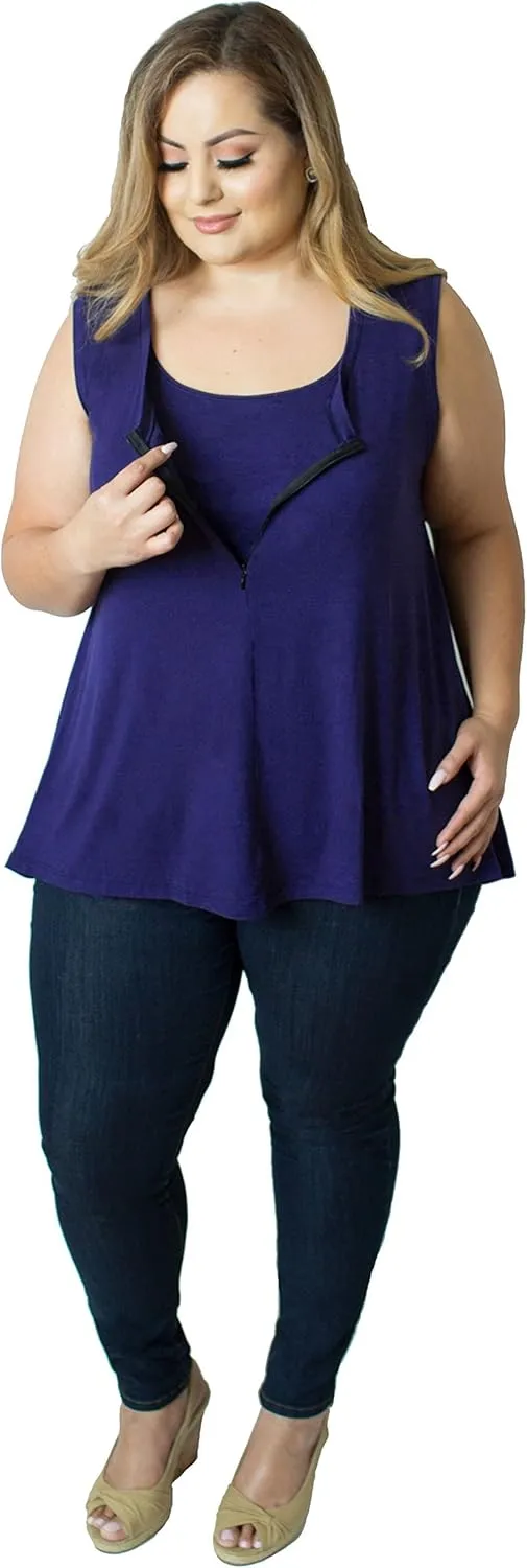 Curvy Plus Size 'Camille' Front Zip Nursing and Pumping Tank - Stylish, Simple and Discreet