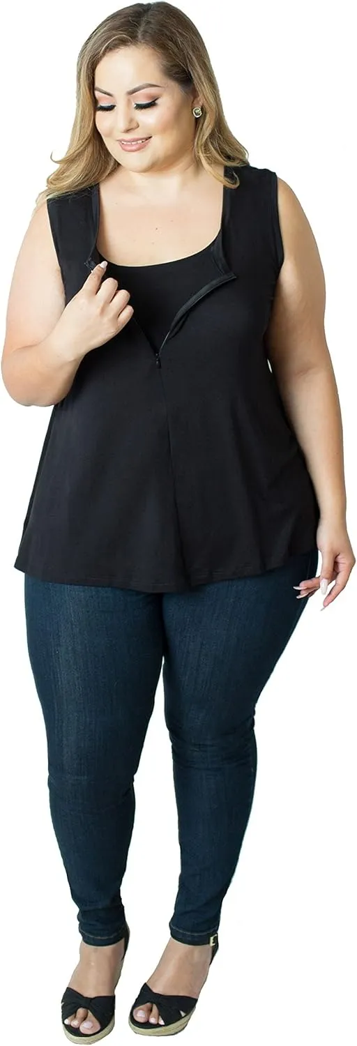 Curvy Plus Size 'Camille' Front Zip Nursing and Pumping Tank - Stylish, Simple and Discreet