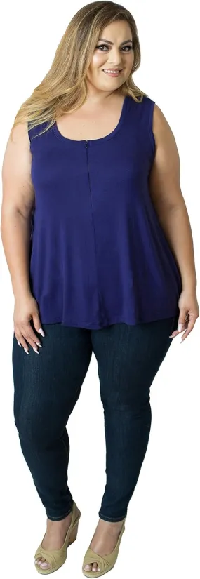 Curvy Plus Size 'Camille' Front Zip Nursing and Pumping Tank - Stylish, Simple and Discreet