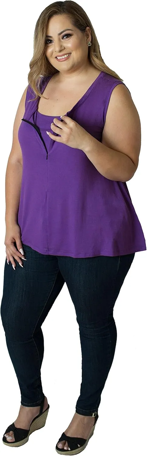 Curvy Plus Size 'Camille' Front Zip Nursing and Pumping Tank - Stylish, Simple and Discreet