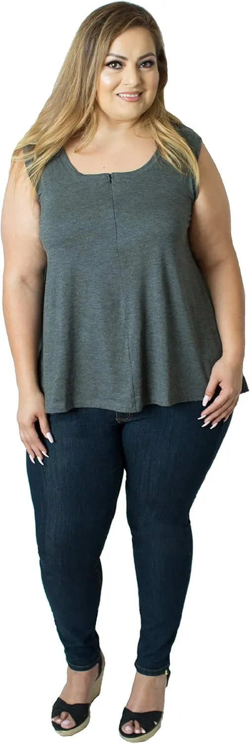 Curvy Plus Size 'Camille' Front Zip Nursing and Pumping Tank - Stylish, Simple and Discreet