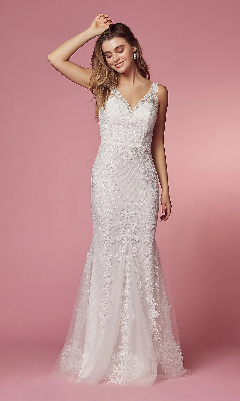 Deep V-Back Long Prom Dress with Beaded Embroidery