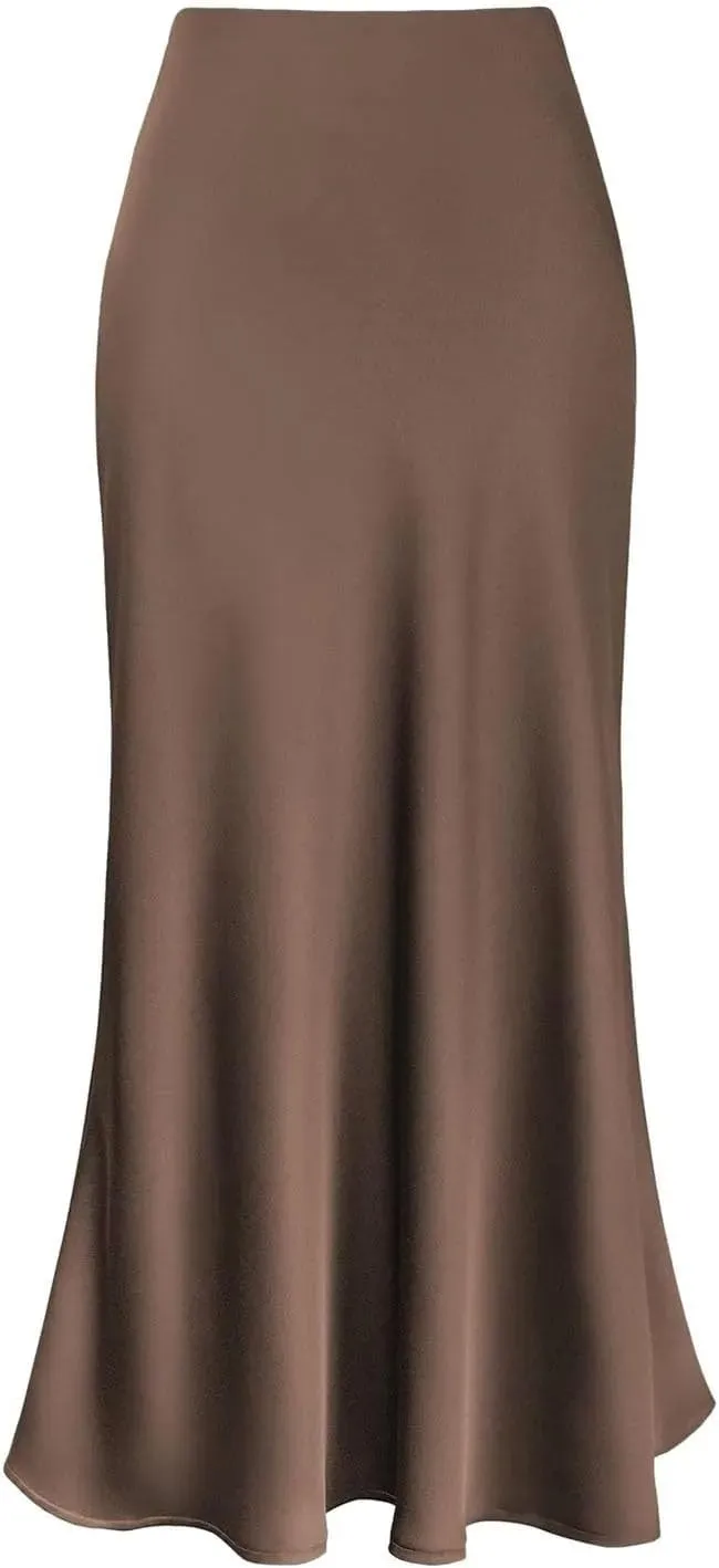 Elegant Satin High Waisted Fishtail Skirt Women's Irregular Bag Hip Ruffle Swing Pleated Long Skirt