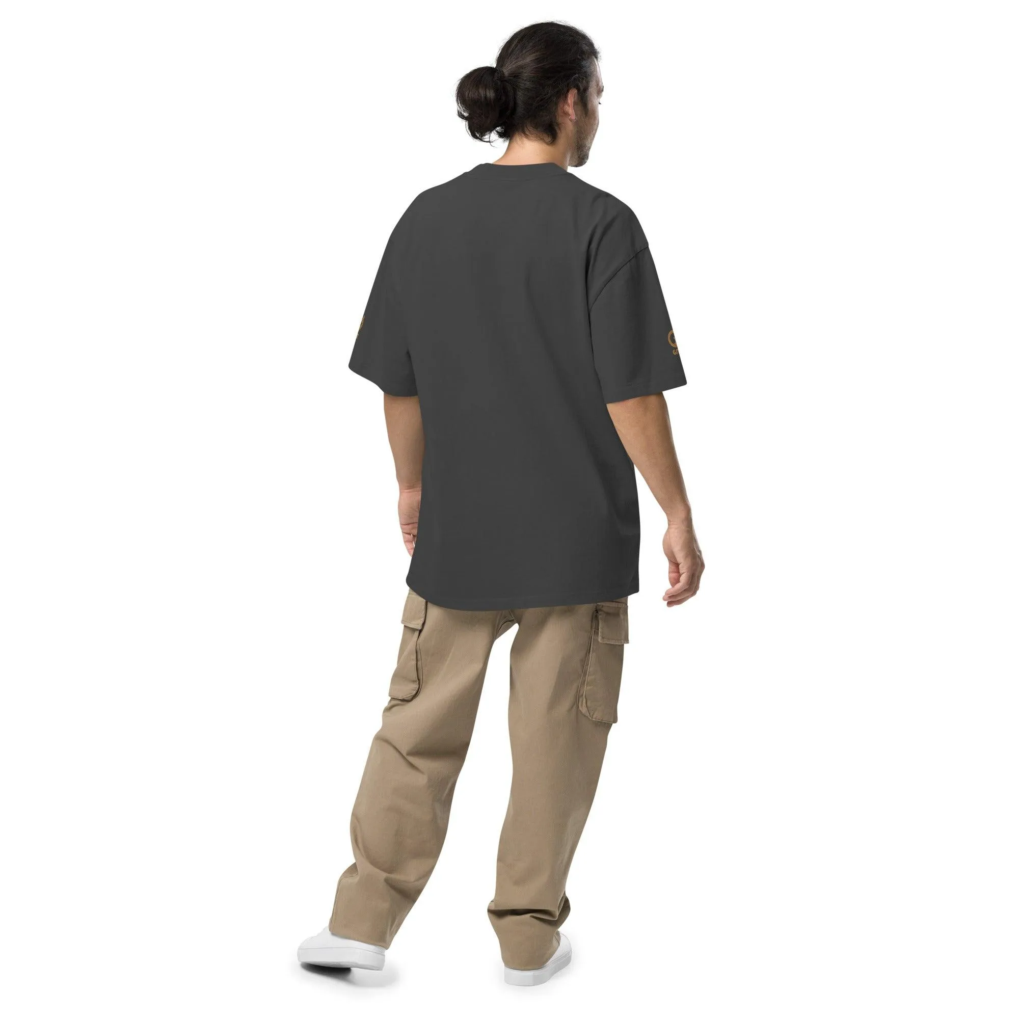 Embroidered Carded Cotton Oversized faded T-Shirt - Faded Black