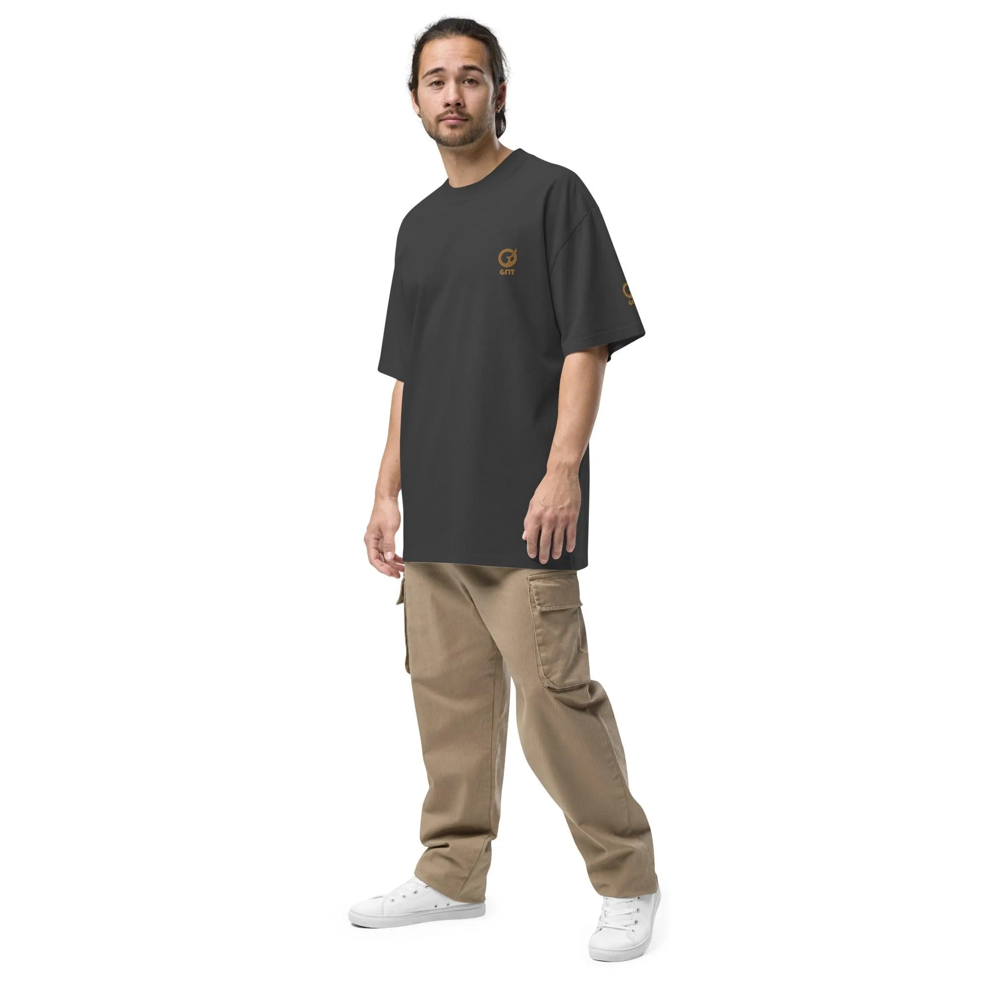 Embroidered Carded Cotton Oversized faded T-Shirt - Faded Black