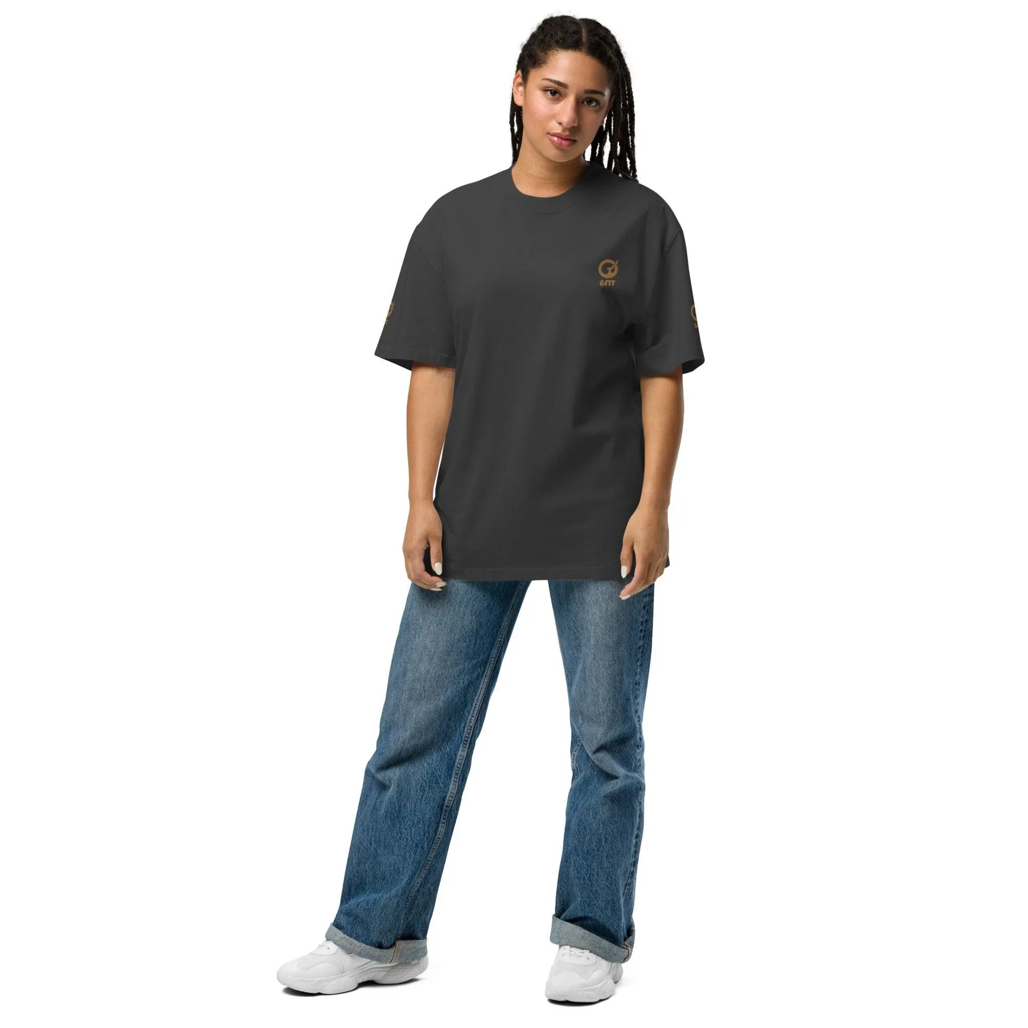 Embroidered Carded Cotton Oversized faded T-Shirt - Faded Black
