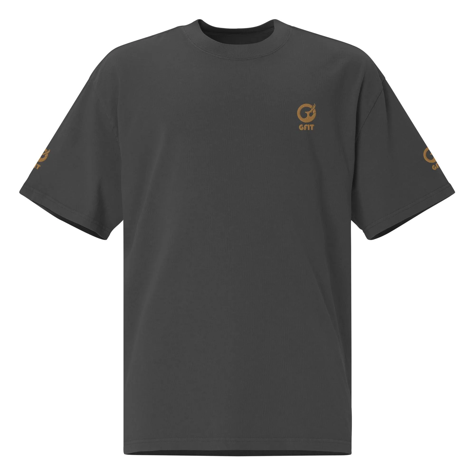Embroidered Carded Cotton Oversized faded T-Shirt - Faded Black