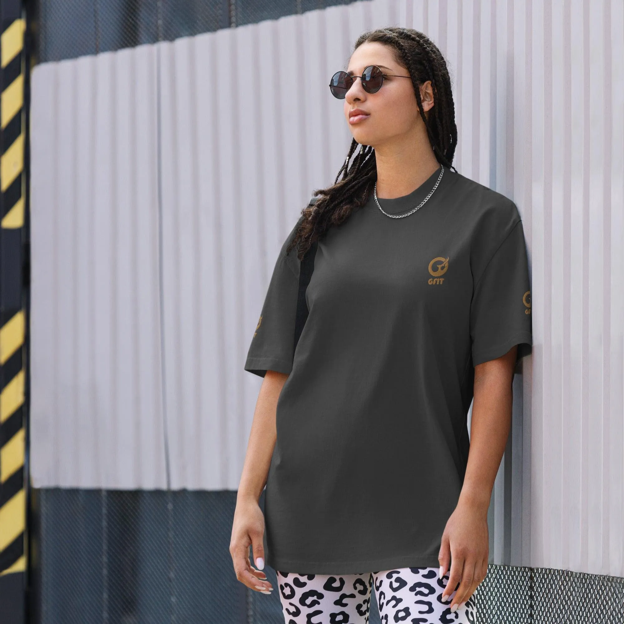 Embroidered Carded Cotton Oversized faded T-Shirt - Faded Black