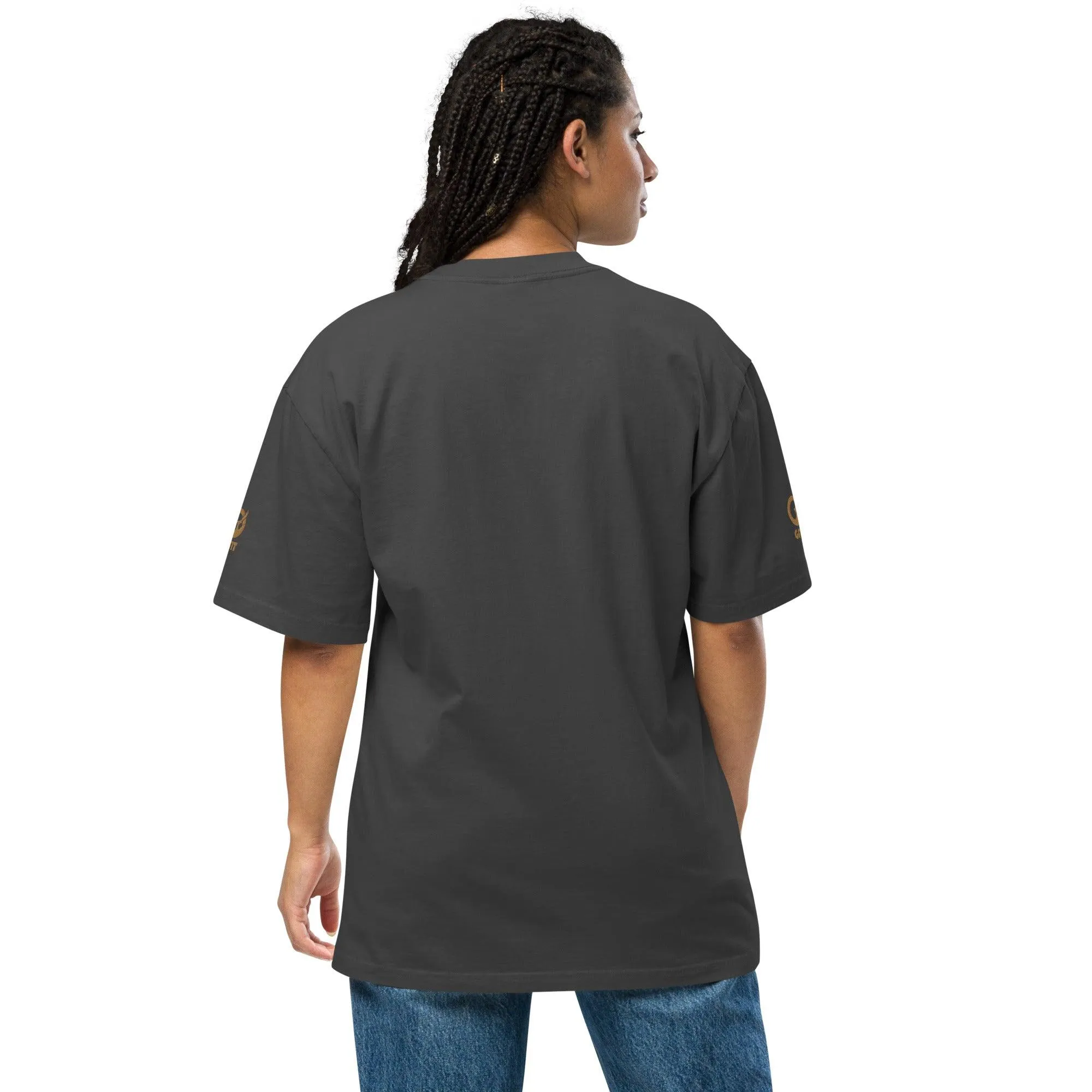Embroidered Carded Cotton Oversized faded T-Shirt - Faded Black