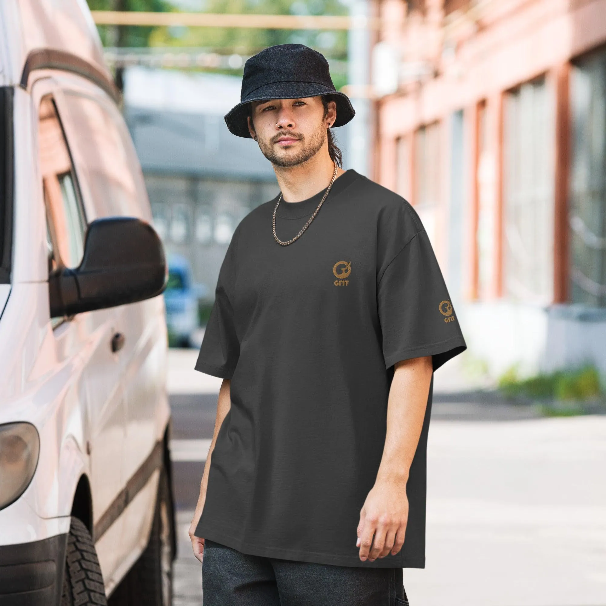 Embroidered Carded Cotton Oversized faded T-Shirt - Faded Black