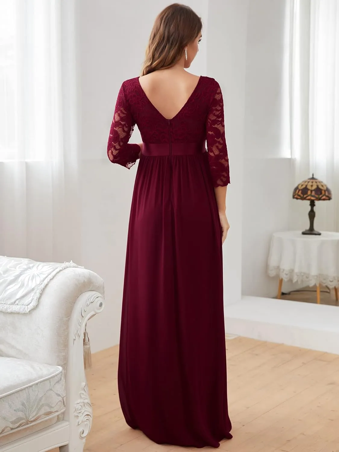 Ever-Pretty Women's 3/4 Sleeve A-line Lace Embroidery Chiffon Maternity Party Dress 20797