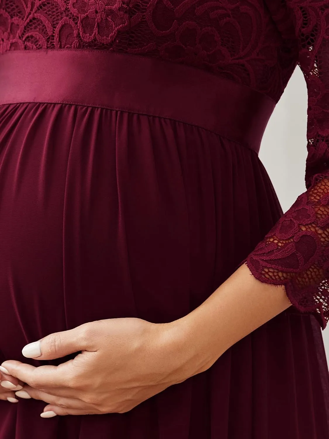 Ever-Pretty Women's 3/4 Sleeve A-line Lace Embroidery Chiffon Maternity Party Dress 20797
