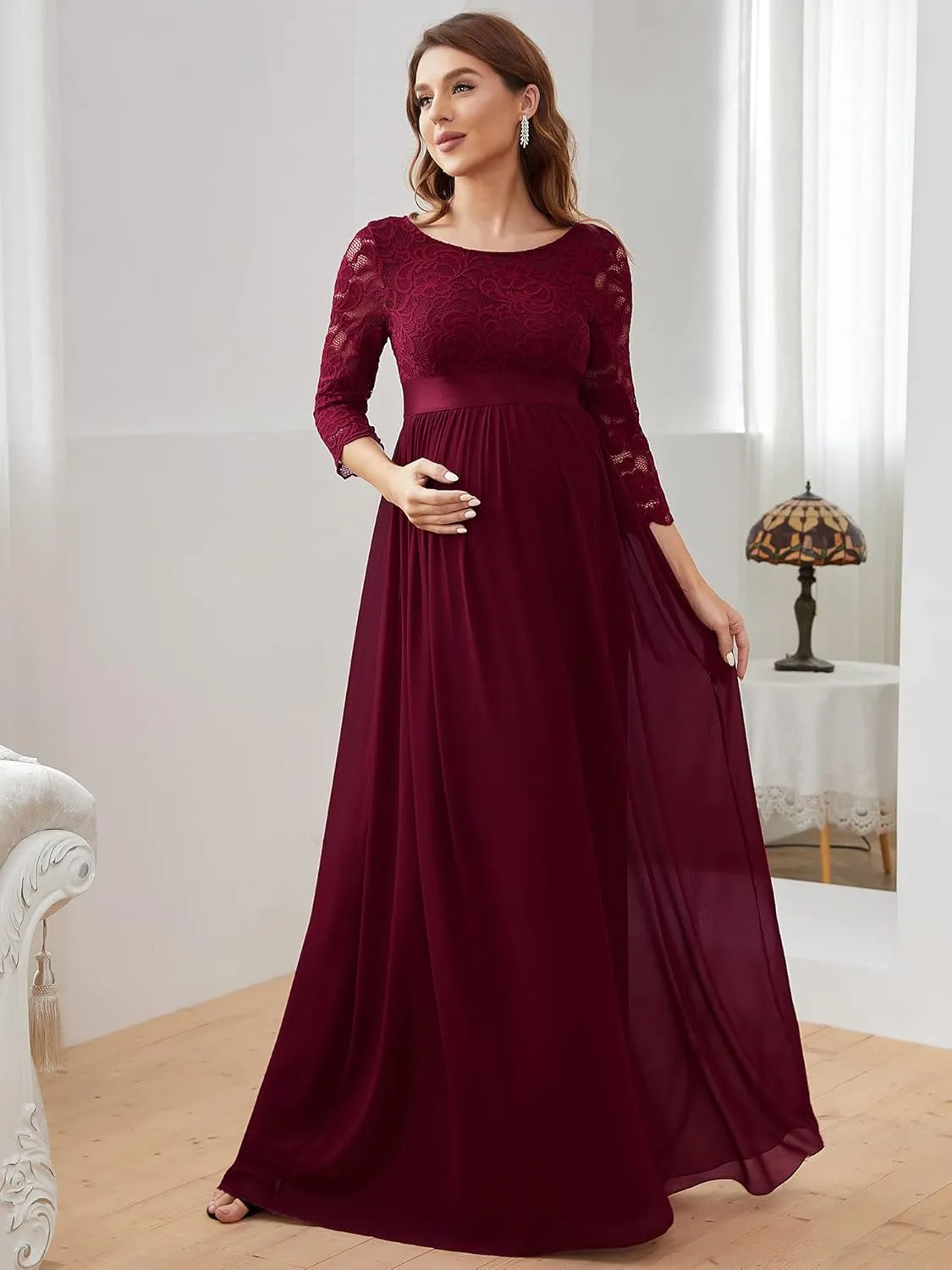 Ever-Pretty Women's 3/4 Sleeve A-line Lace Embroidery Chiffon Maternity Party Dress 20797