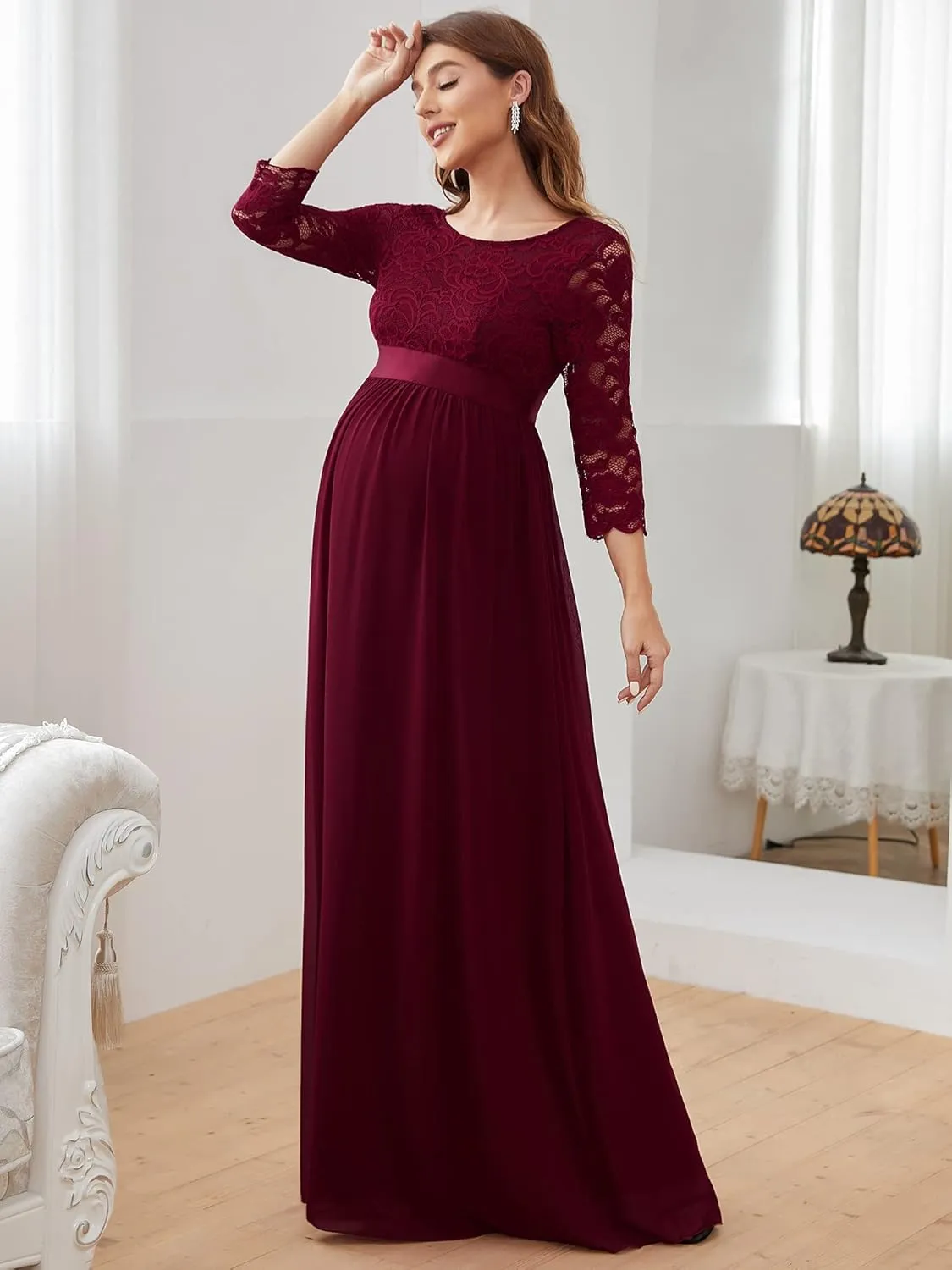 Ever-Pretty Women's 3/4 Sleeve A-line Lace Embroidery Chiffon Maternity Party Dress 20797