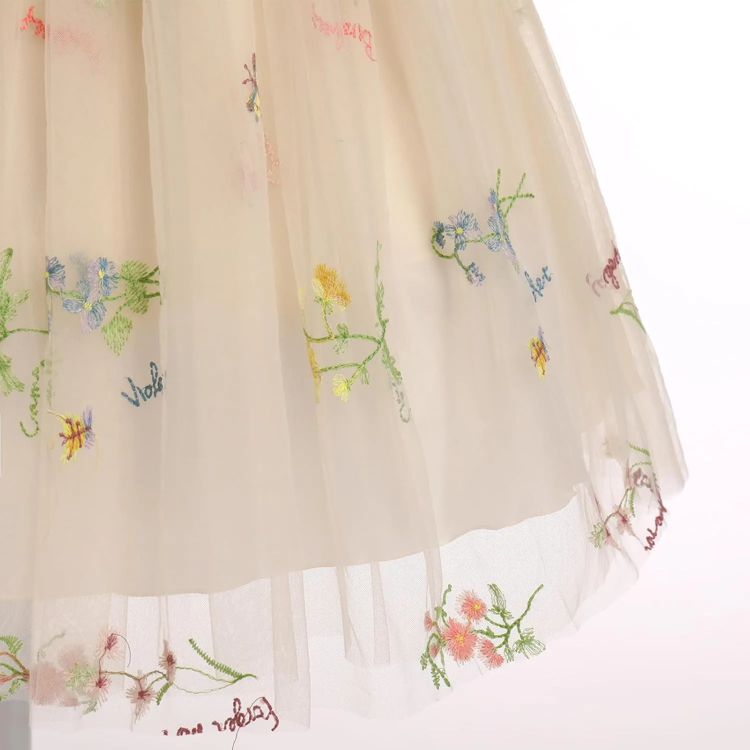 Flower Girl Dress Princess Sleeveless Floral Embroidered Kids Summer Wedding Pageant Birthday Tutu Tulle Dress