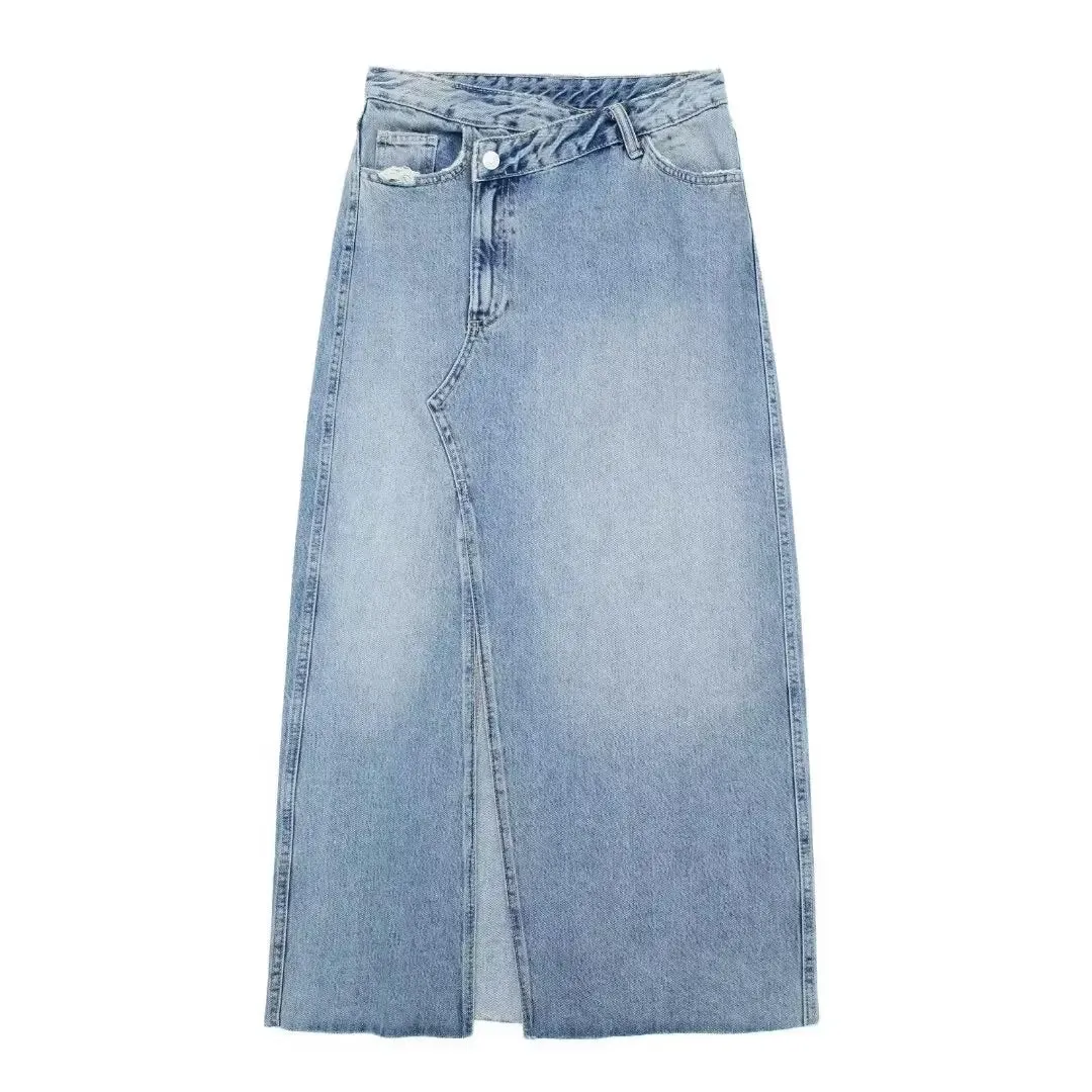 Girlary 2024 Summer New European and American Style Women's Simple Fashion Casual High Waist Split Denim Skirt Women's Half Skirt