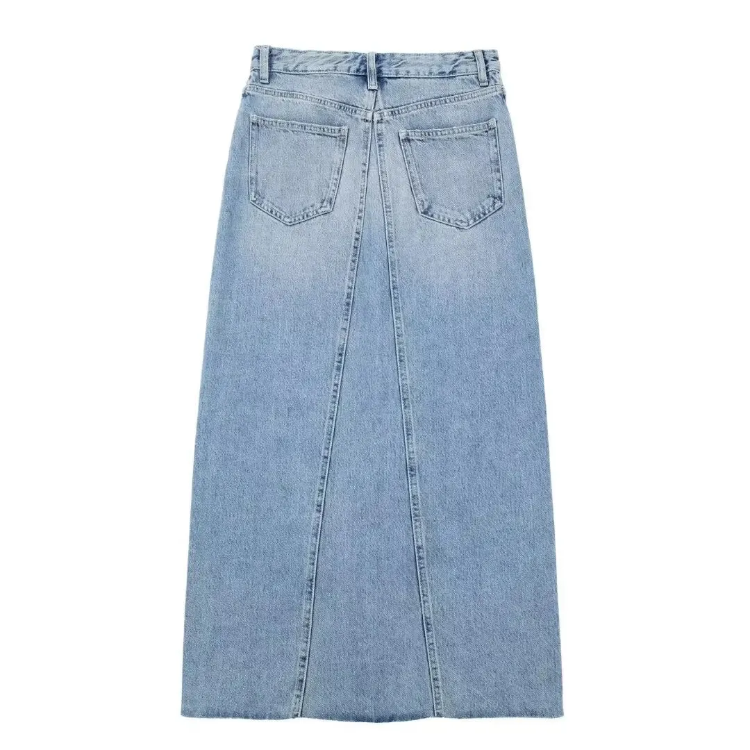 Girlary 2024 Summer New European and American Style Women's Simple Fashion Casual High Waist Split Denim Skirt Women's Half Skirt